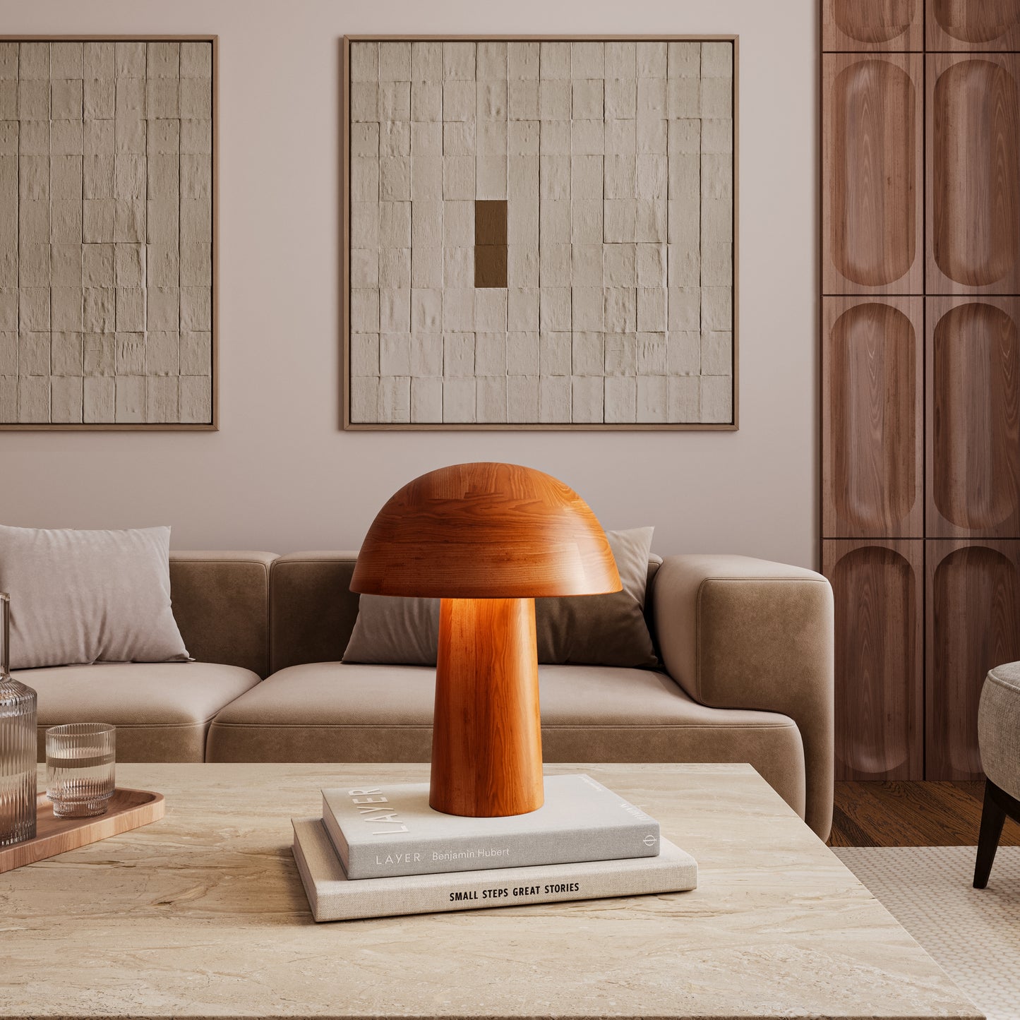 Mushroom Lamp, Wooden Table Lamp, Mid-century Modern, Lampshade, Nordic style
