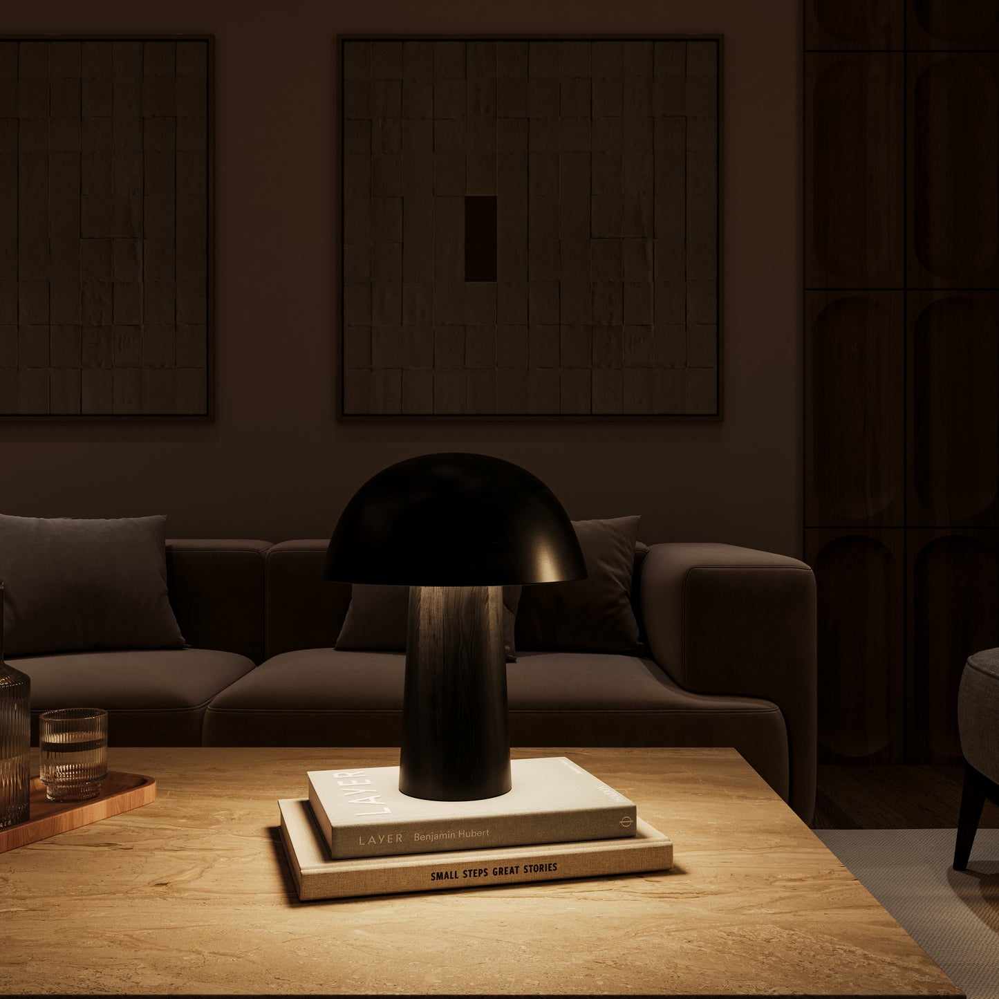 Tischlampe aus Holz, Pilzlampe, Mid-Century Modern, Lampenschirm, Schreibtischlampe