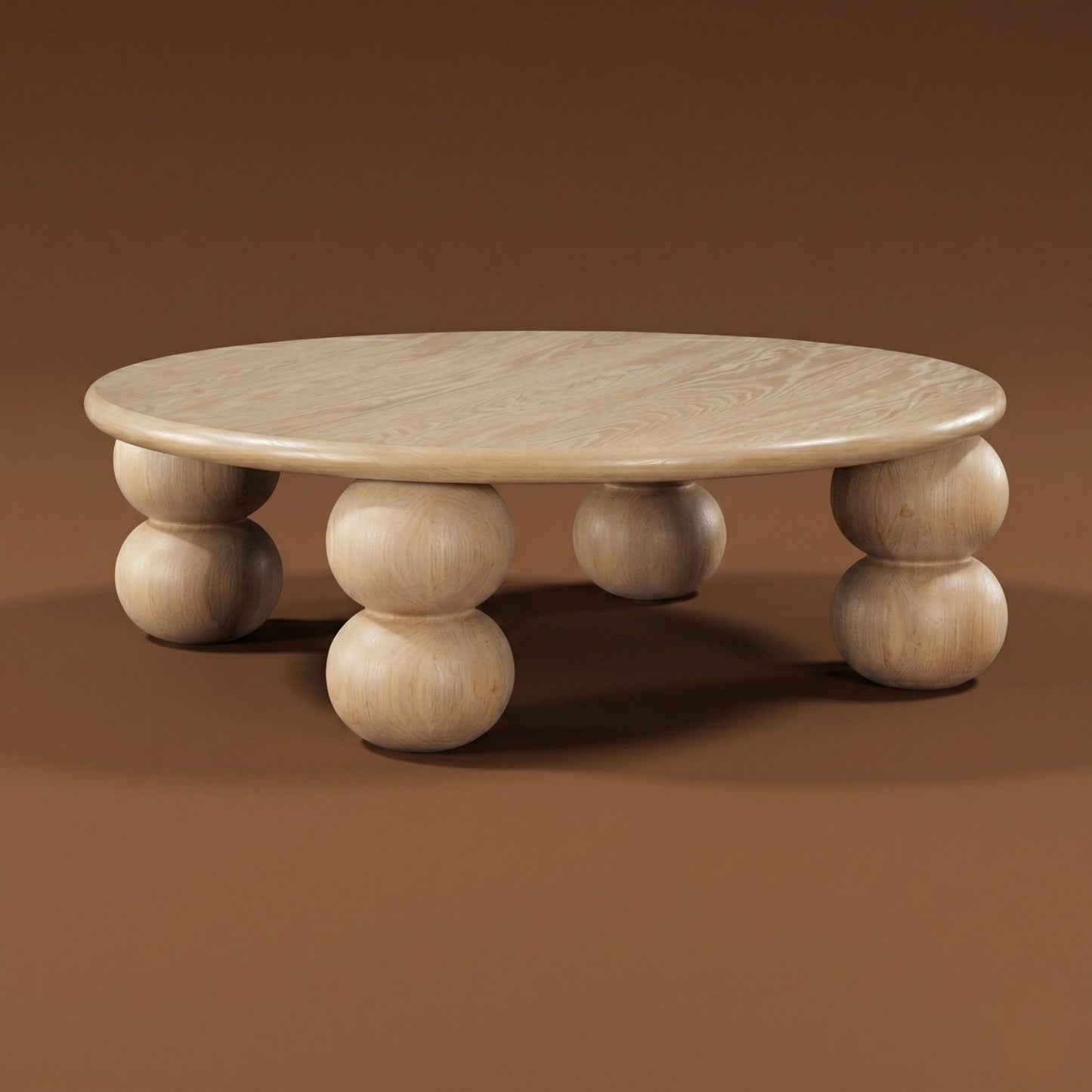 Mihver Solid Walnut Round Coffee Table, Spherical Legs, Japandi Furniture