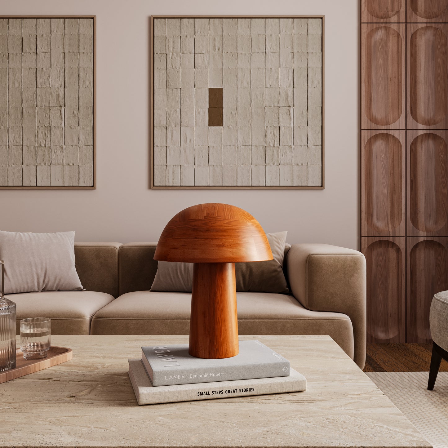 Mushroom Lamp, Wooden Table Lamp, Mid-century Modern, Lampshade, Nordic style