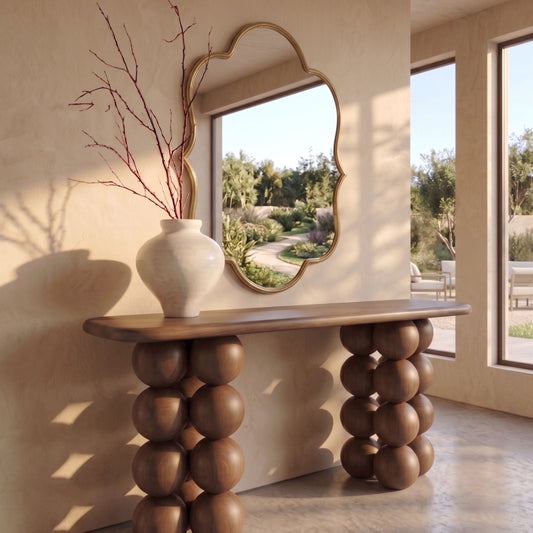 Katia Console Table, Solid Wood Entryway Table, Sculptural Ball Leg Console, Handmade Wooden Console Table, Modern Luxury Hallway Table