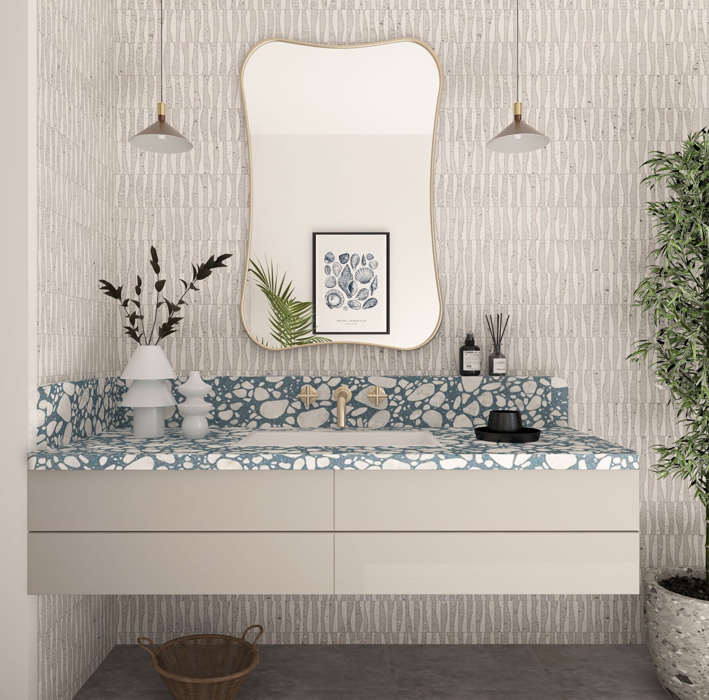 Hasha Italian Style Irregular Asymmetrical Bathroom Wall Mirror