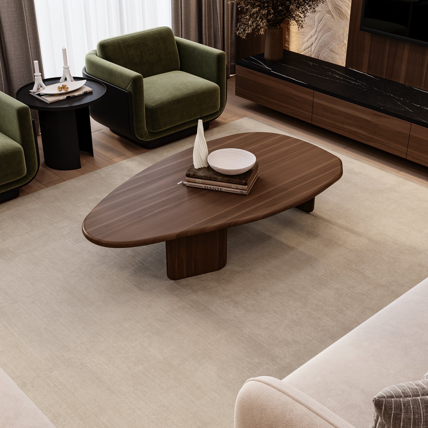 Mesa de centro de madera negra, mesa de centro, mesa de centro asimétrica, mesa de diseño minimalista