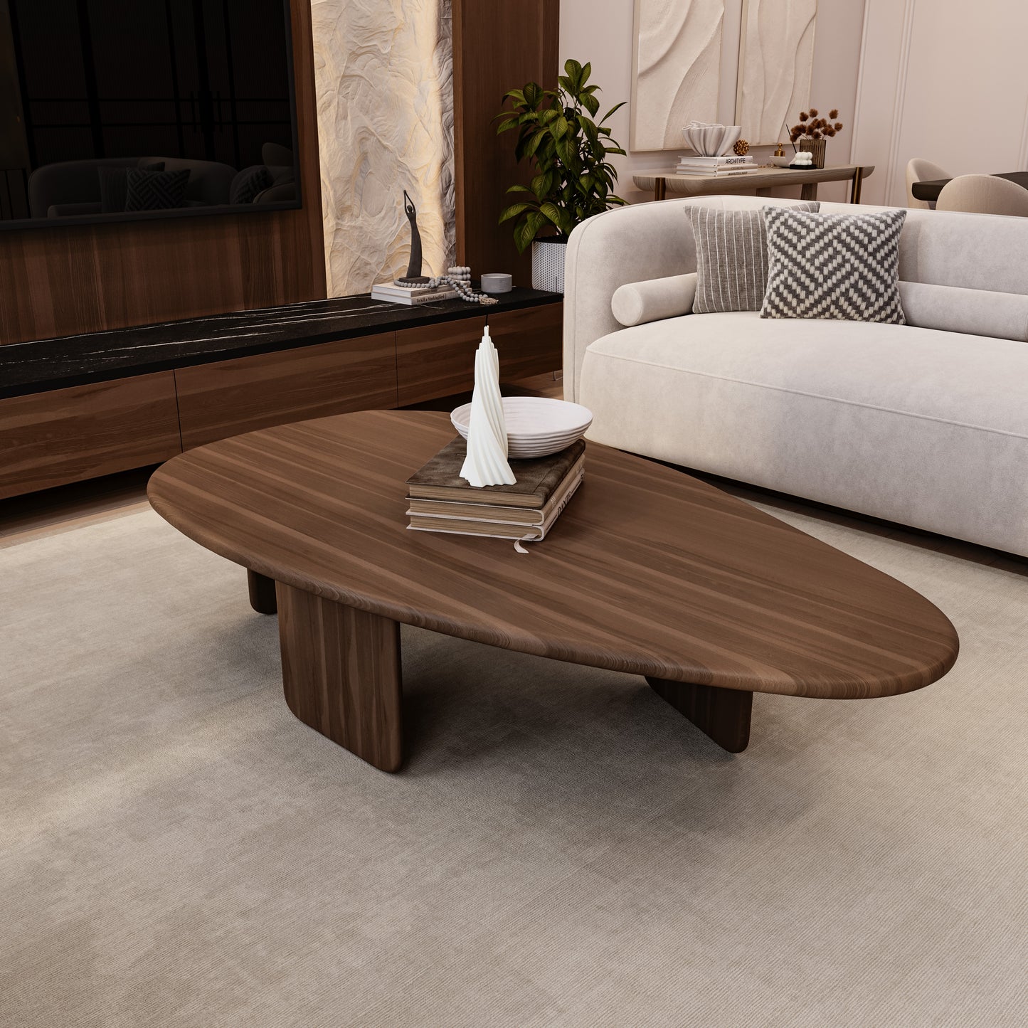 Mesa de centro de madera negra, mesa de centro, mesa de centro asimétrica, mesa de diseño minimalista