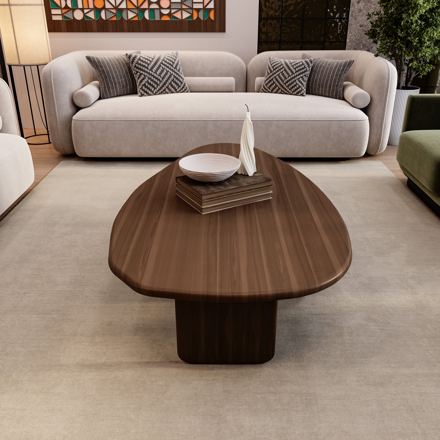 Mesa de centro de madera negra, mesa de centro, mesa de centro asimétrica, mesa de diseño minimalista