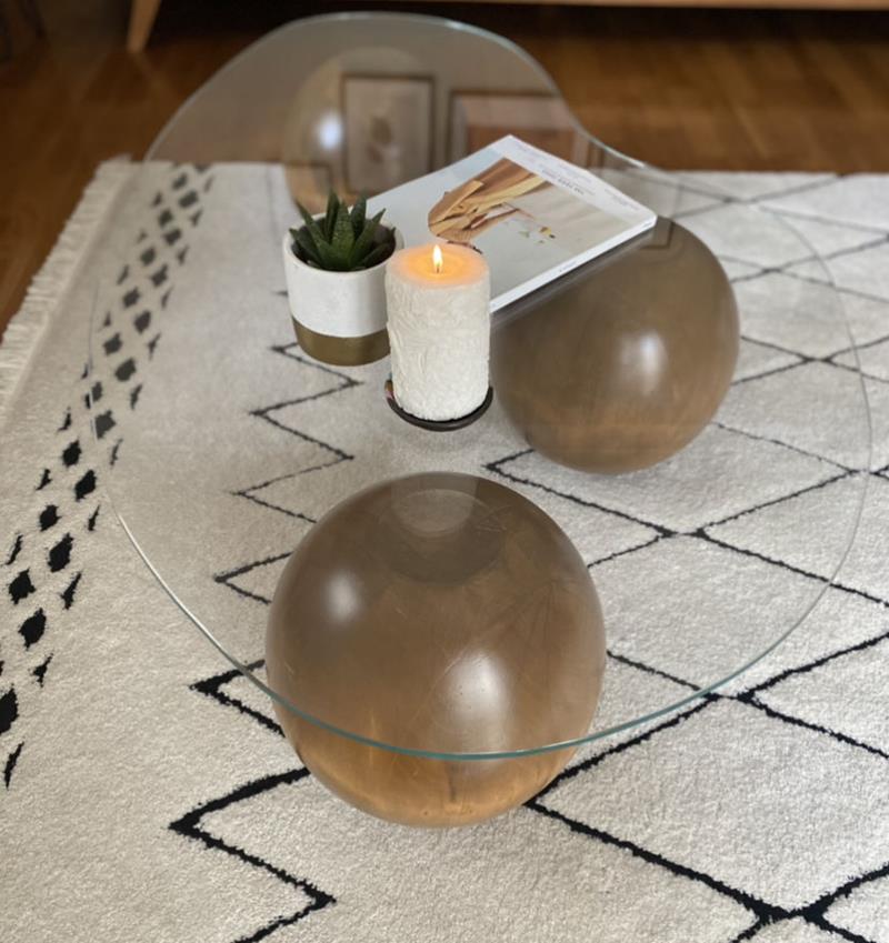 Wooden Ball Coffee Table, Center Table, Wood Balls, Glass Table with Wood Ball