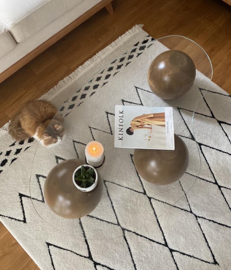 Wooden Ball Coffee Table, Center Table, Wood Balls, Glass Table with Wood Ball