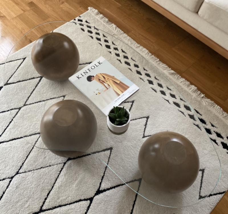 Wooden Ball Coffee Table, Center Table, Wood Balls, Glass Table with Wood Ball