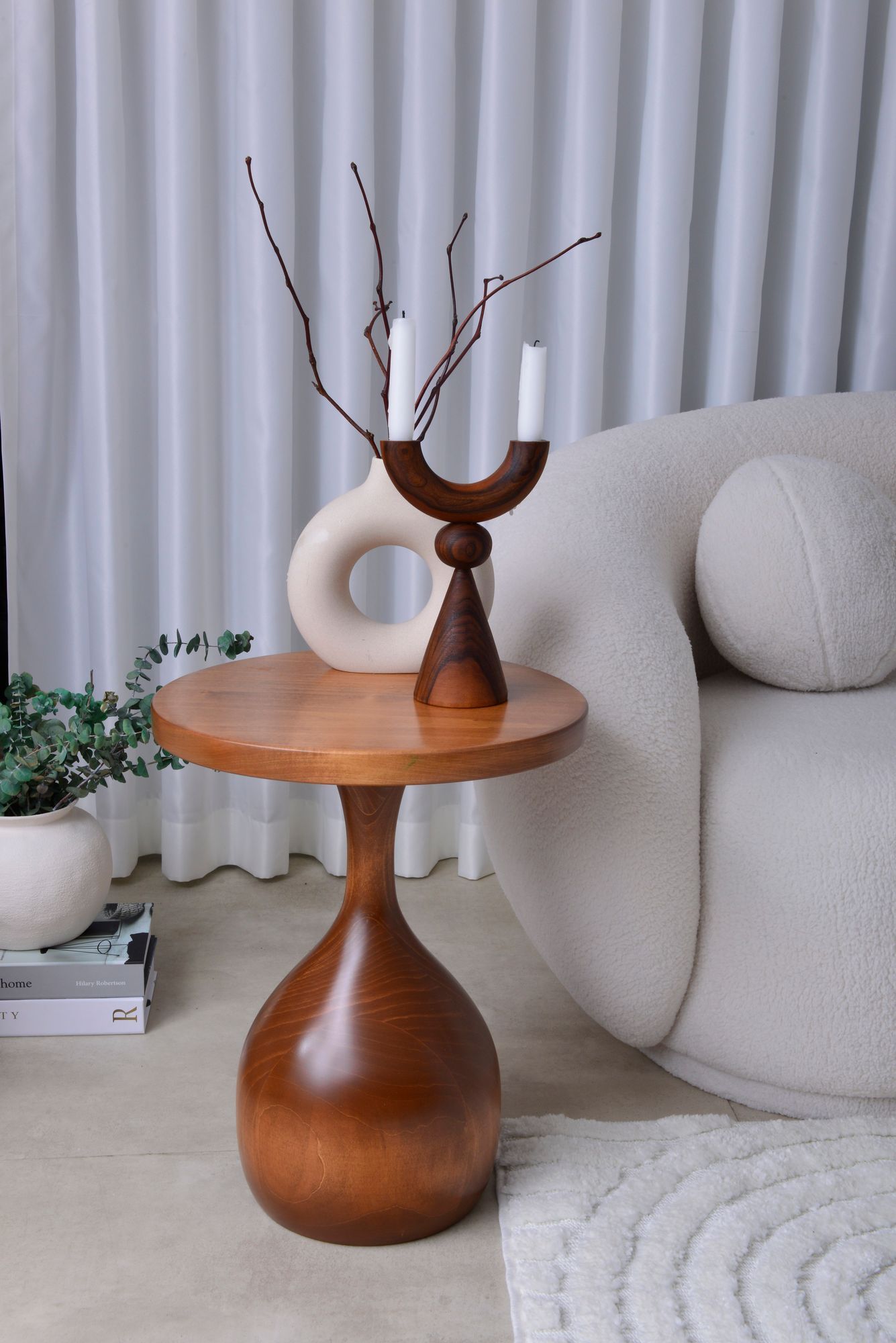 Vortex Side Table, Swirl of Elegance - Handmade Walnut Vortex Shaped Side Table