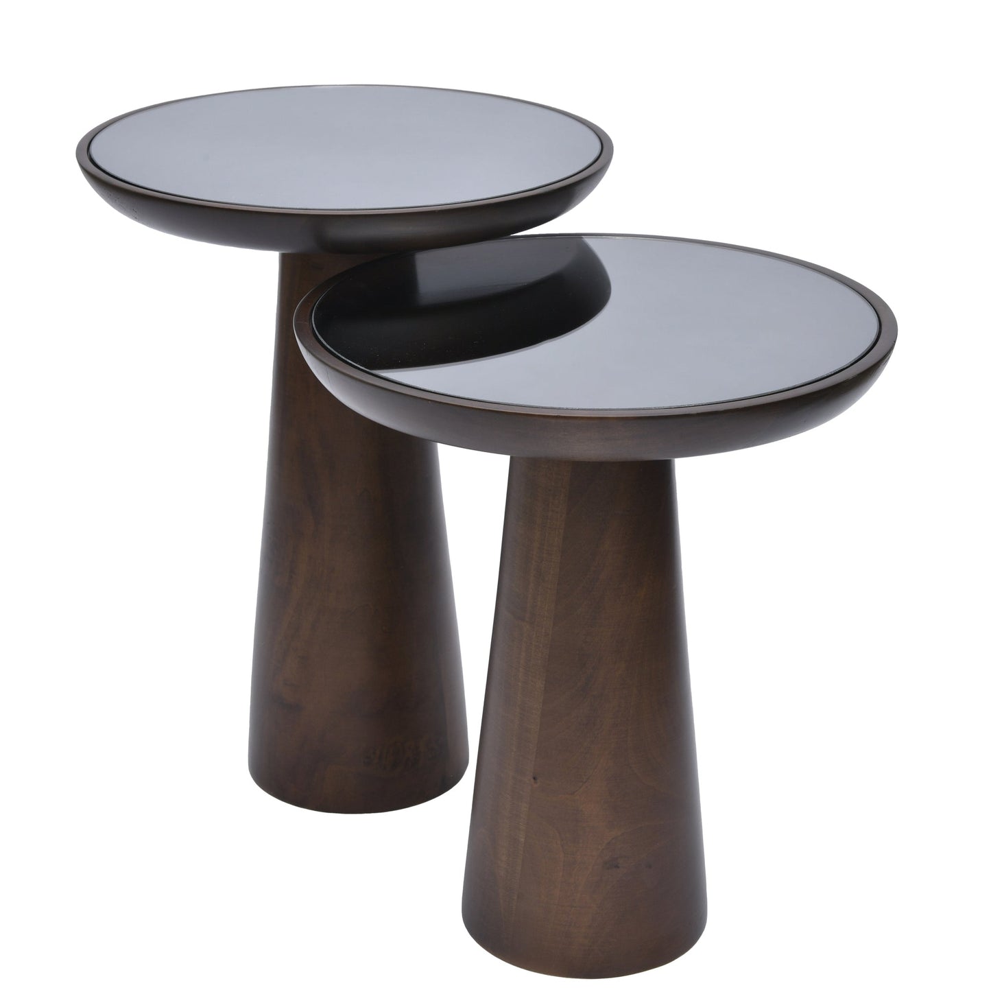 Mirrored Wooden Mushroom Side Table, Dark Walnut finish and other color options