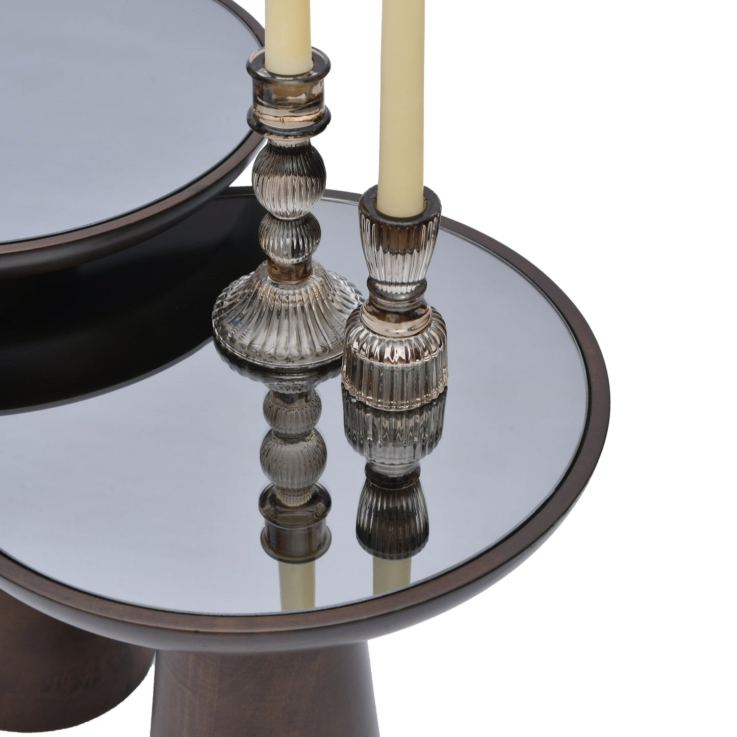 Mirrored Wooden Mushroom Side Table, Dark Walnut finish and other color options