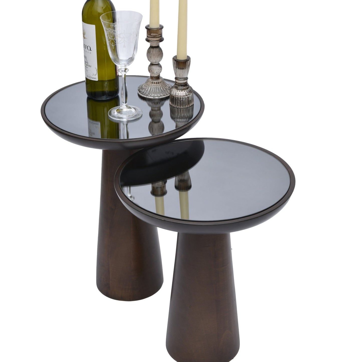 Mirrored Wooden Mushroom Side Table, Dark Walnut finish and other color options