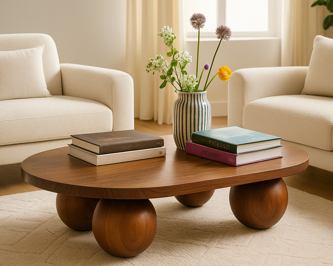 Wooden Ball Oval Coffee Table