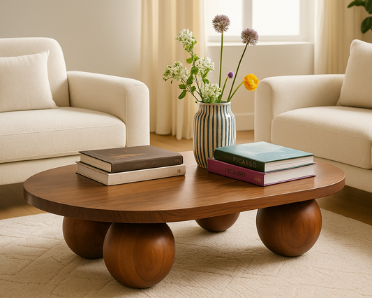 Wooden Ball Oval Coffee Table