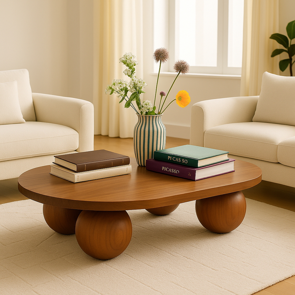 Wooden Ball Oval Coffee Table