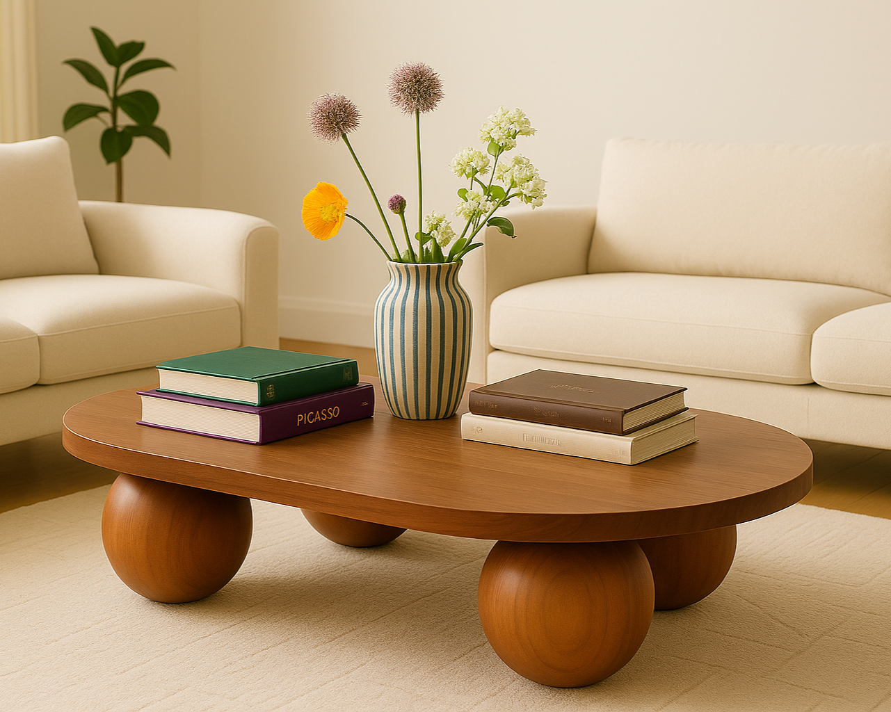 Wooden Ball Oval Coffee Table