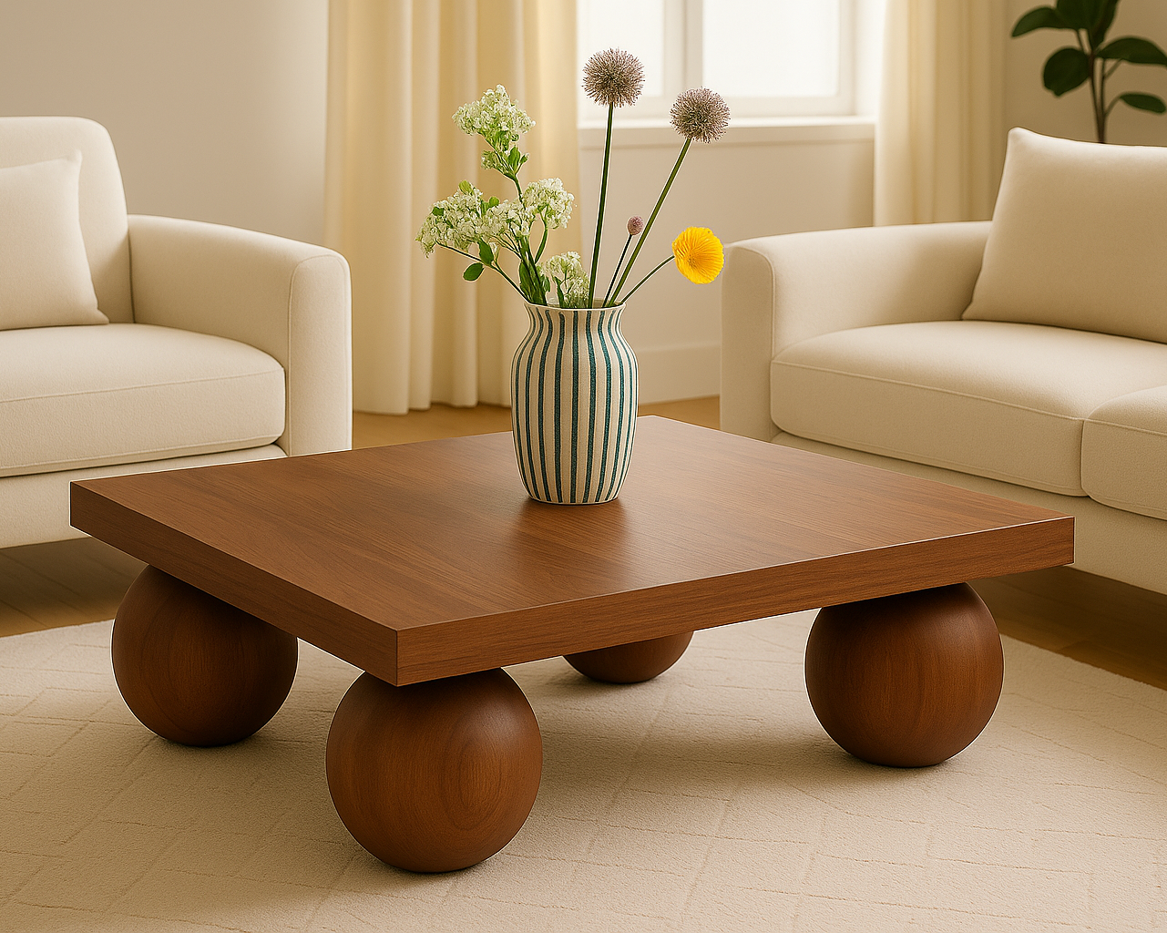 Wooden Ball Square Coffee Table
