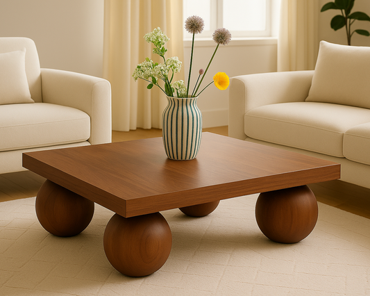 Wooden Ball Square Coffee Table