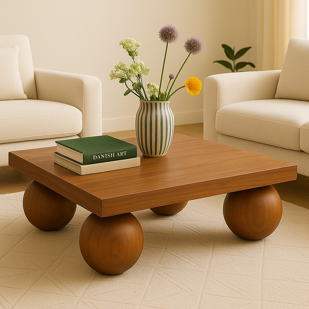 Wooden Ball Square Coffee Table