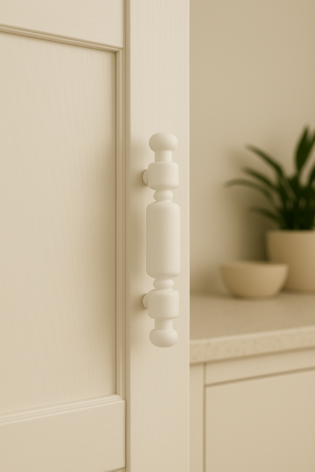 Handmade Wood Cabinet Pull – White Handle – Minimalist Drawer Knob, White Finish