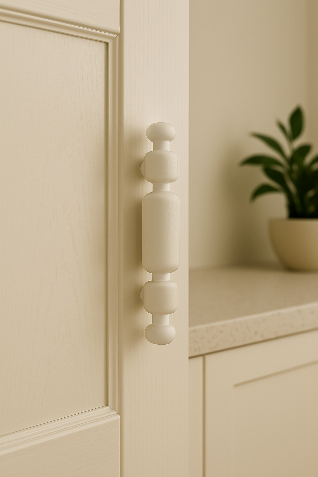 Handmade Wood Cabinet Pull – White Handle – Minimalist Drawer Knob, White Finish