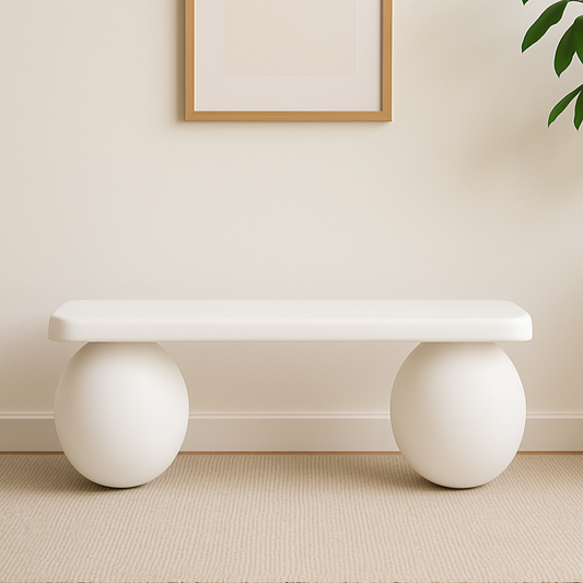 Matte White Bench – Soft Minimalist Seating with Rounded Legs, Japandi Entryway Furniture, Handmade Modern Wood Design