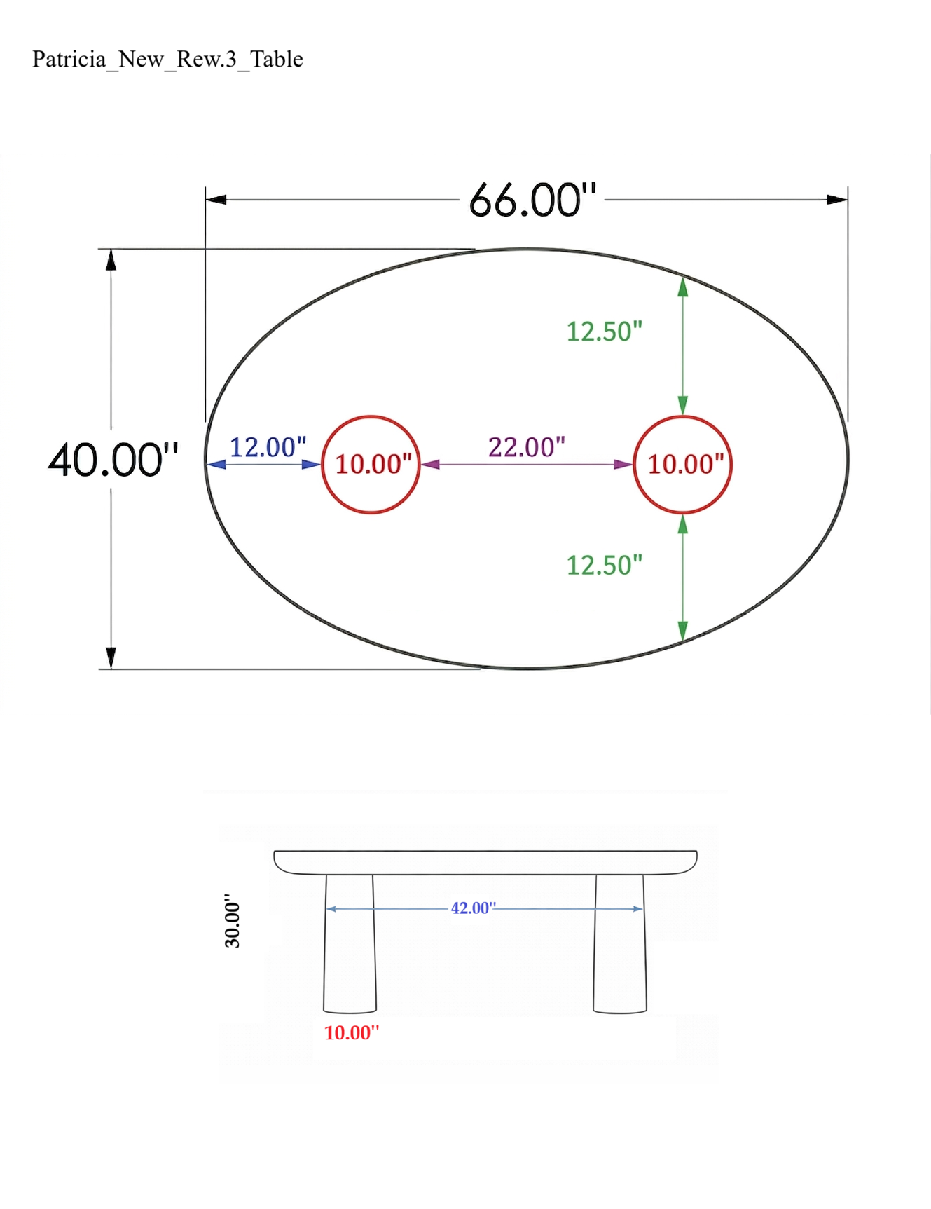 Patricia Custom Order - Racetrack Table with Wood Legs through