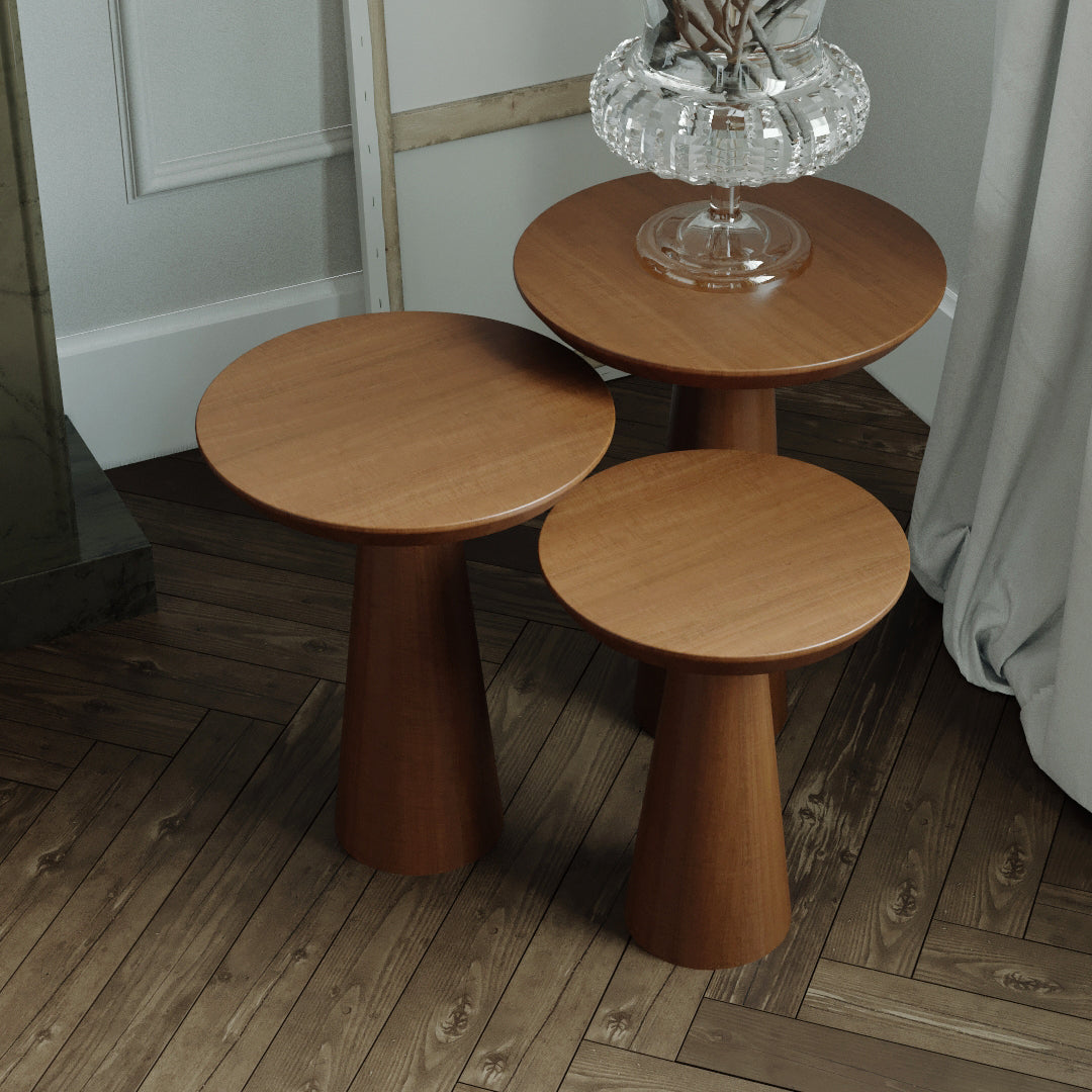 Wooden Mushroom Side Table, Walnut Finish
