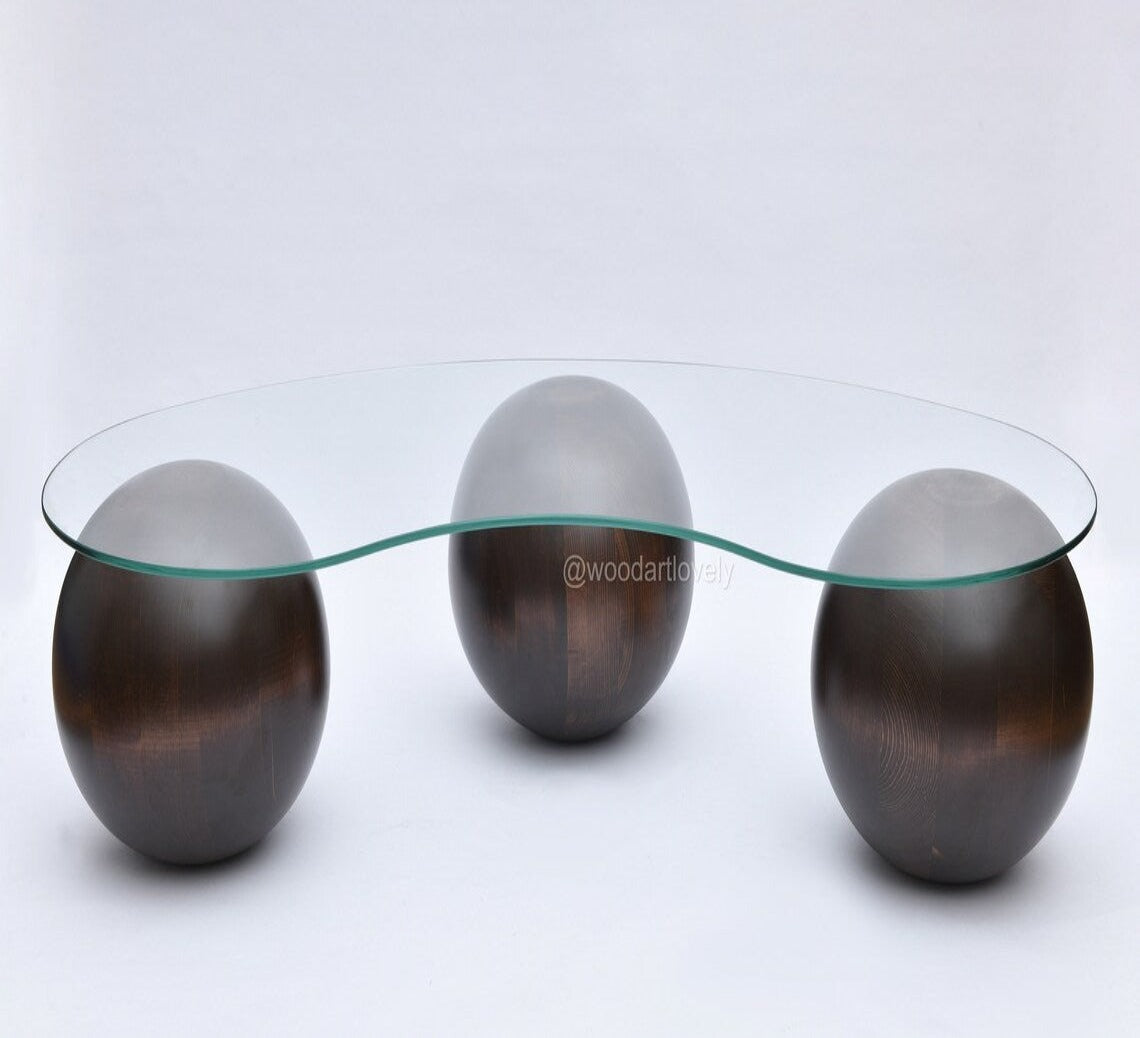 Mesa de centro con bolas de madera de nogal oscuro, mesa central, bolas de madera, mesa de centro de madera