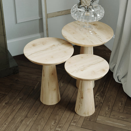 Wooden Mushroom Side Table, Natural Finish