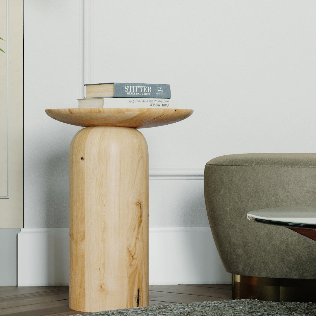 Pera Walnut Wooden Cylinder Side Table
