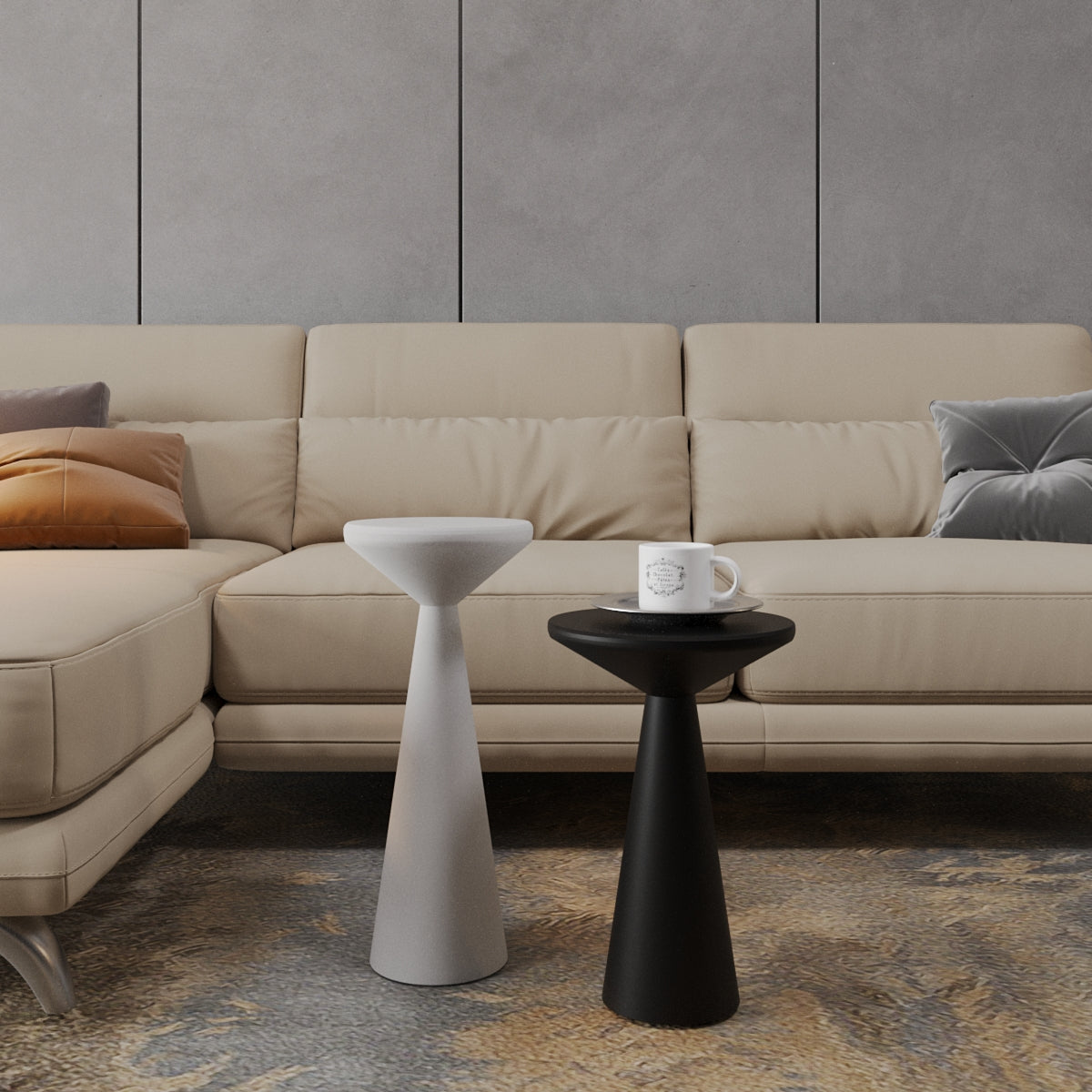 Mesa auxiliar con forma de hongo, mesa auxiliar de madera, juego de mesas auxiliares decorativas Ravine, color blanco