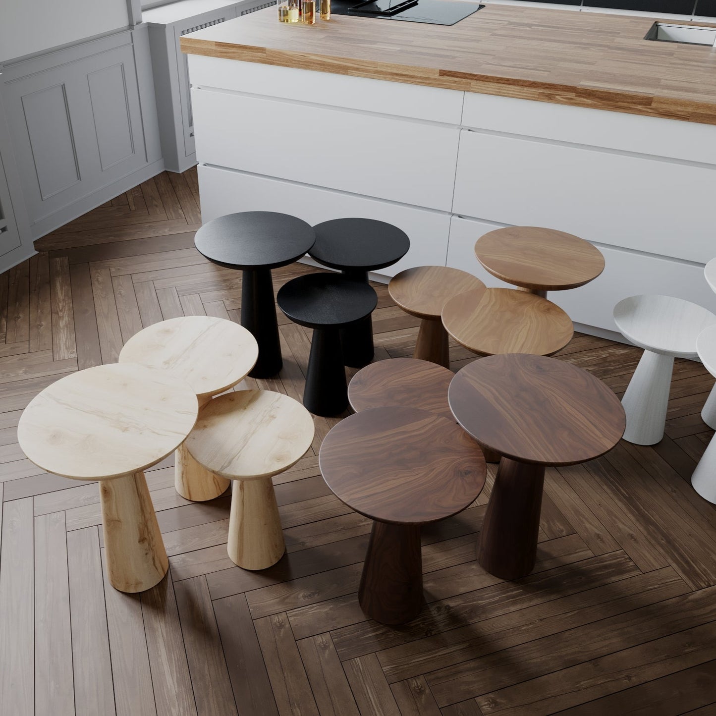 Wooden Mushroom Side Table, Black Finish