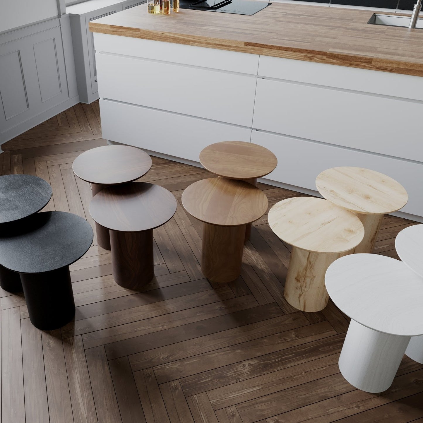 Mesa auxiliar cilíndrica hecha a mano Touch of Nature, mesa auxiliar de madera