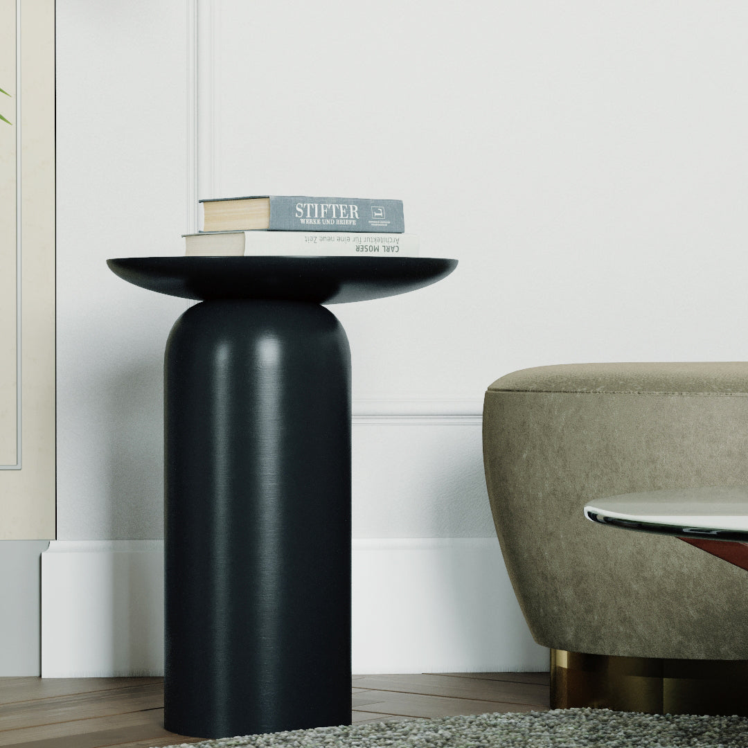 Pera Walnut Wooden Cylinder Side Table