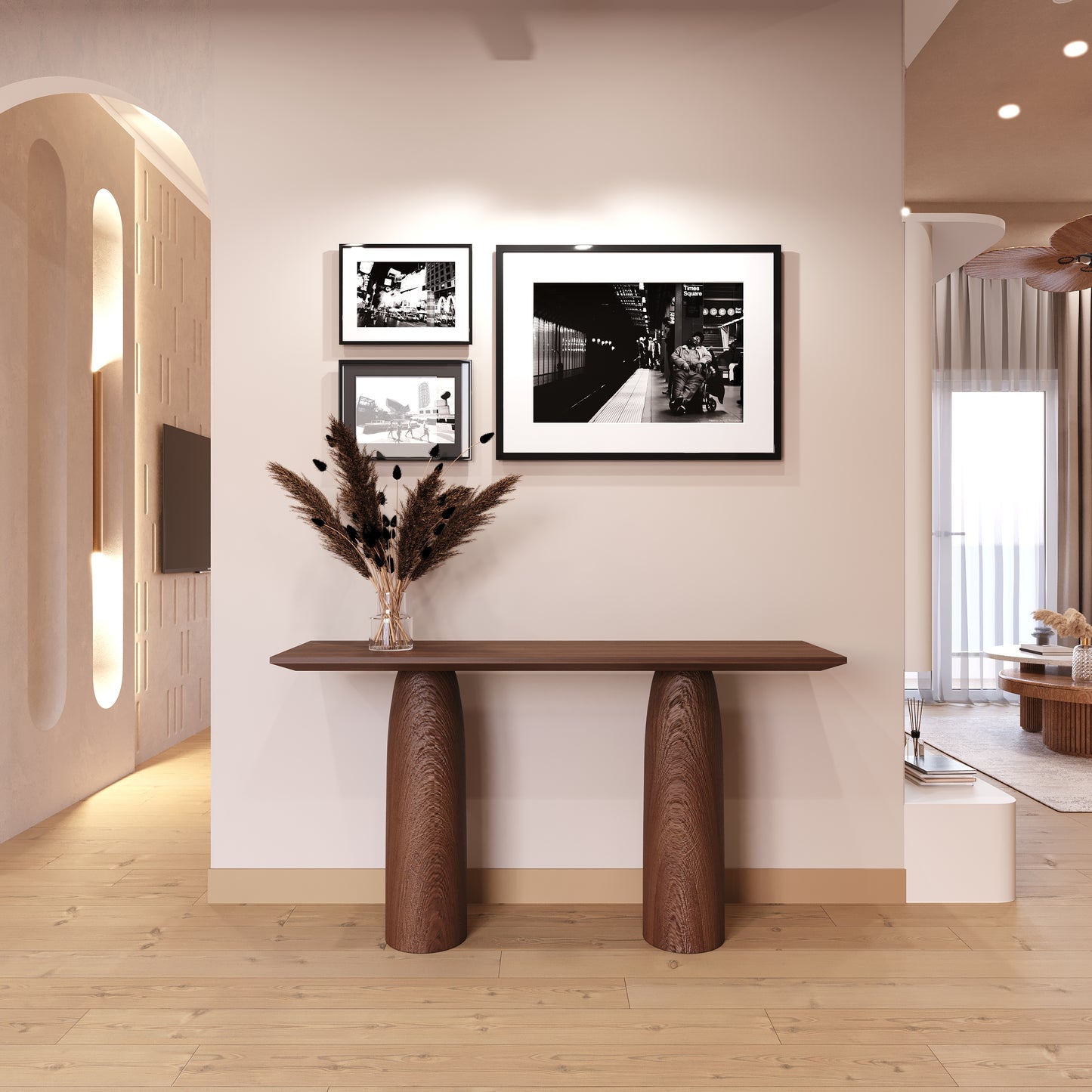 Consola de madera de nogal, consola minimalista de nogal, elaborada con madera maciza, tocador
