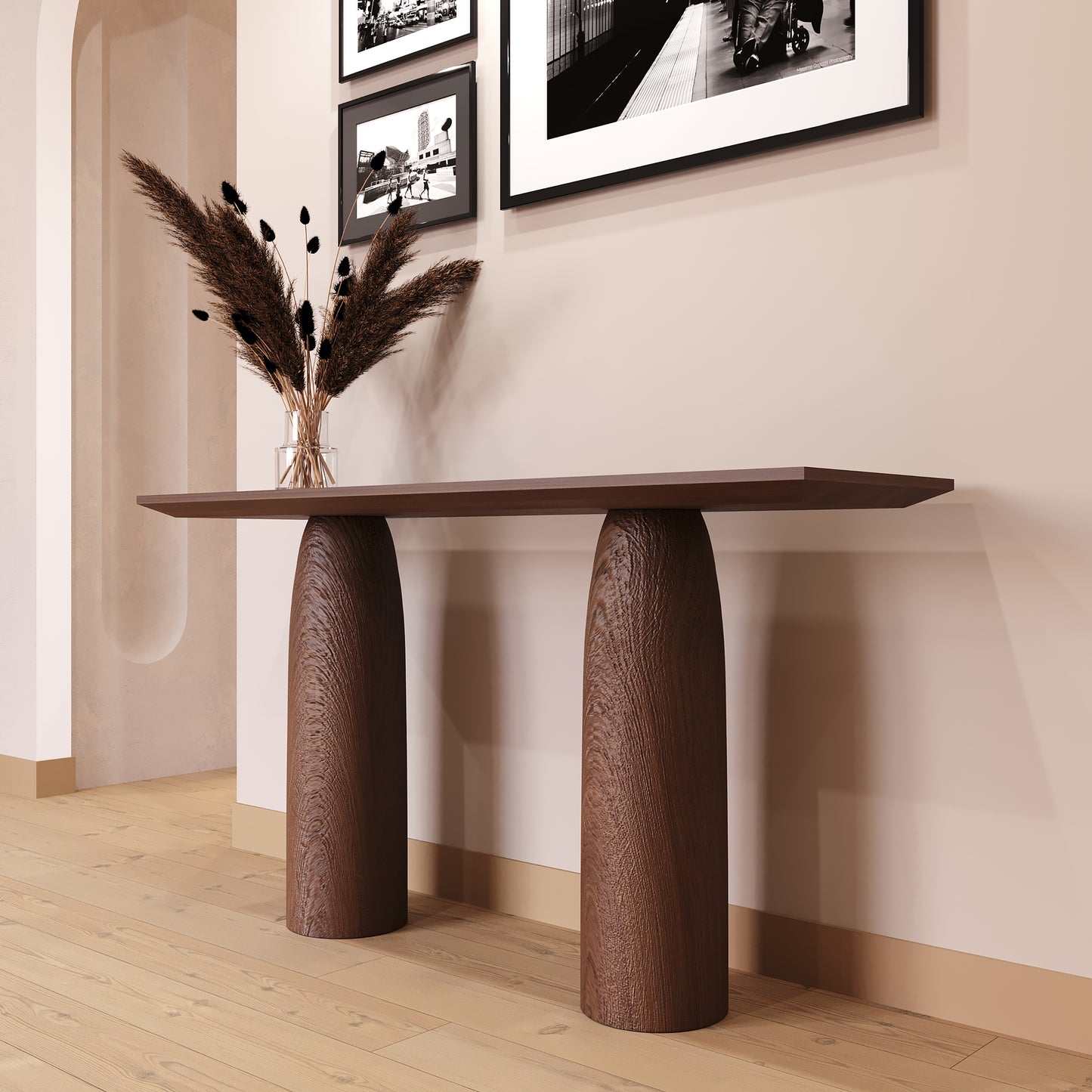 Consola de madera de nogal, consola minimalista de nogal, elaborada con madera maciza, tocador