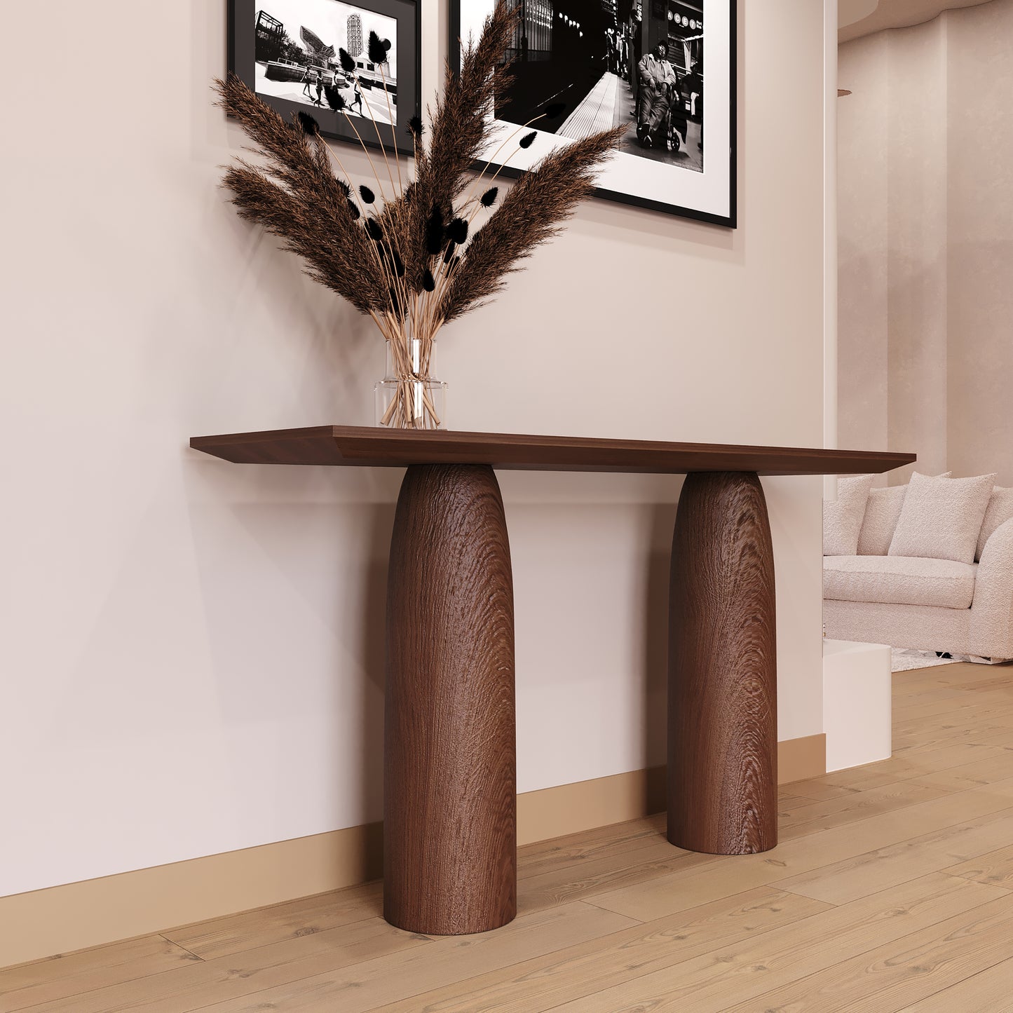Consola de madera de nogal, consola minimalista de nogal, elaborada con madera maciza, tocador