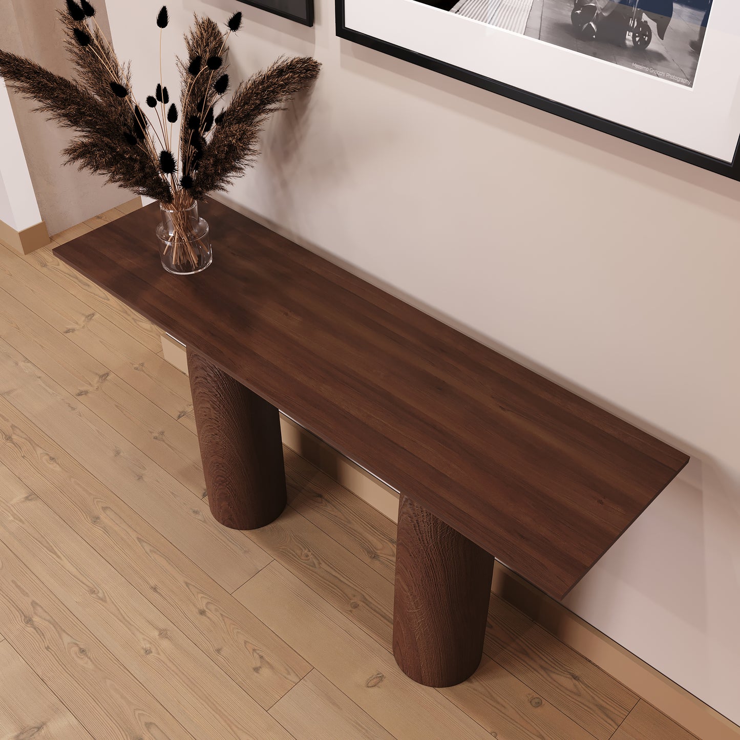 Consola de madera de nogal, consola minimalista de nogal, elaborada con madera maciza, tocador