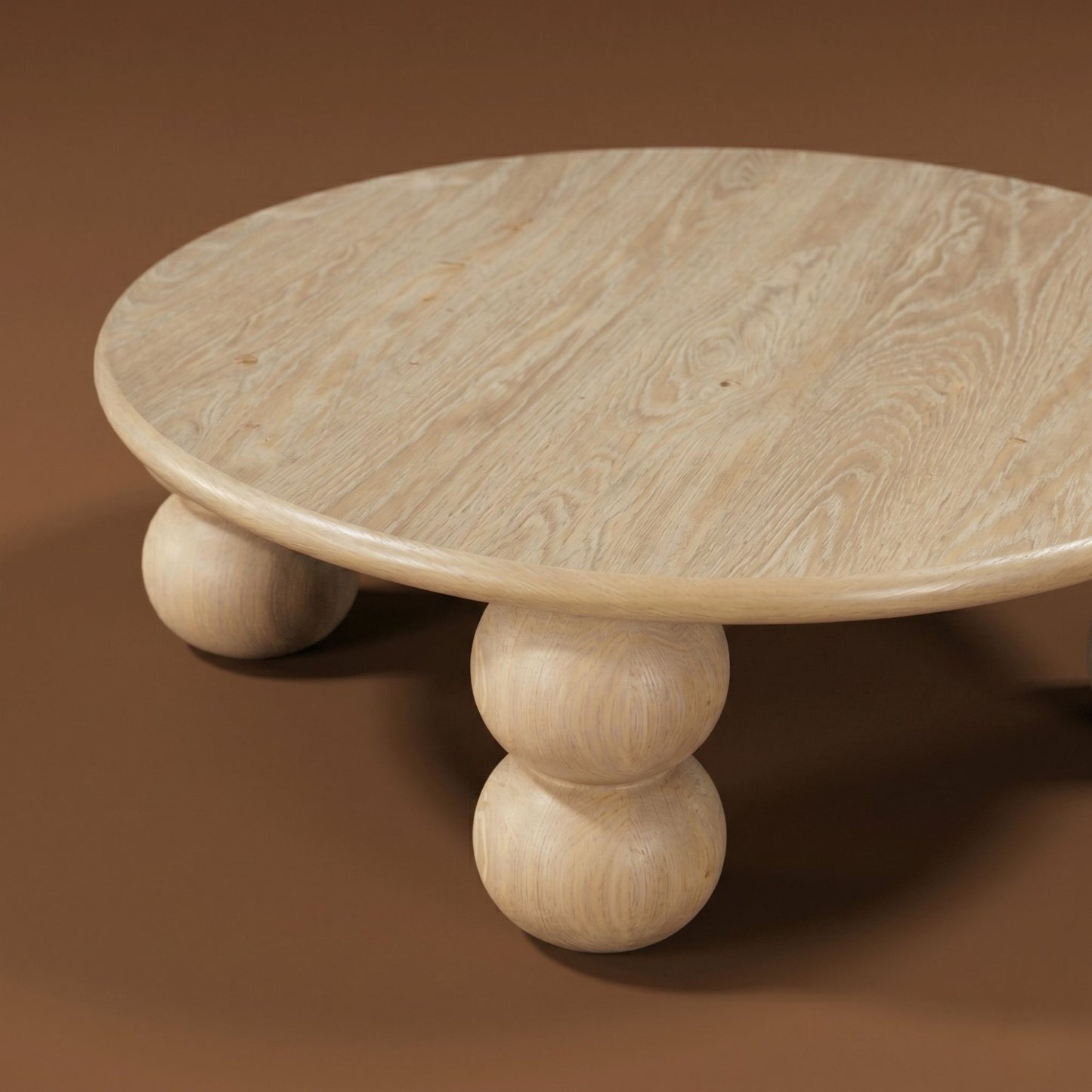 Mihver Solid Walnut Round Coffee Table, Spherical Legs, Japandi Furniture