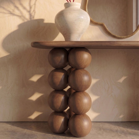 Katia Console Table, Solid Wood Entryway Table, Sculptural Ball Leg Console, Handmade Wooden Console Table, Modern Luxury Hallway Table