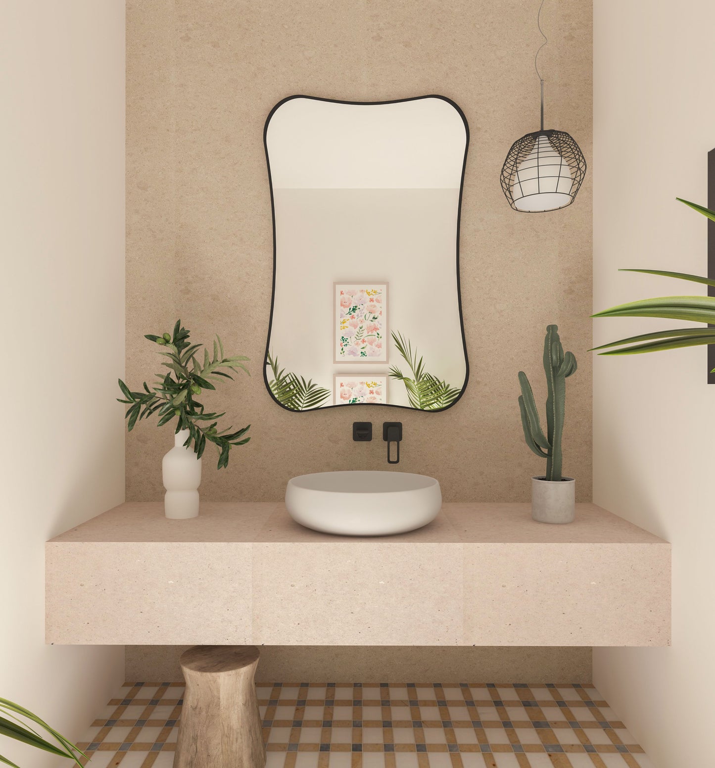 Hasha Italian Style Irregular Asymmetrical Bathroom Wall Mirror