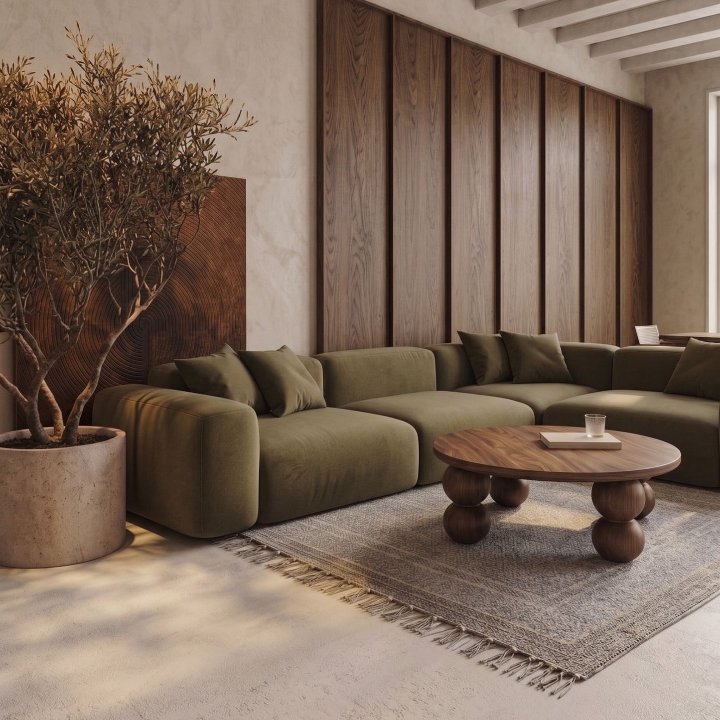 Mihver Solid Walnut Round Coffee Table, Spherical Legs, Japandi Furniture