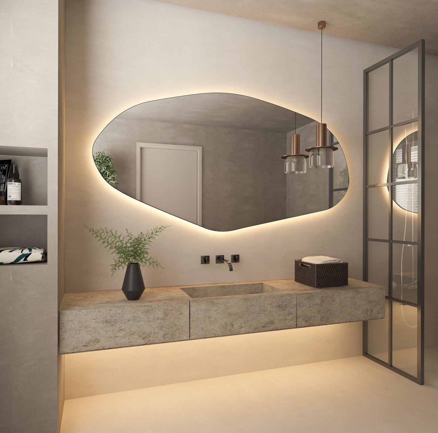 Sile LED Wall Mirror - Irregular Asymmetrical Mirror with LED Backlit Mirror
