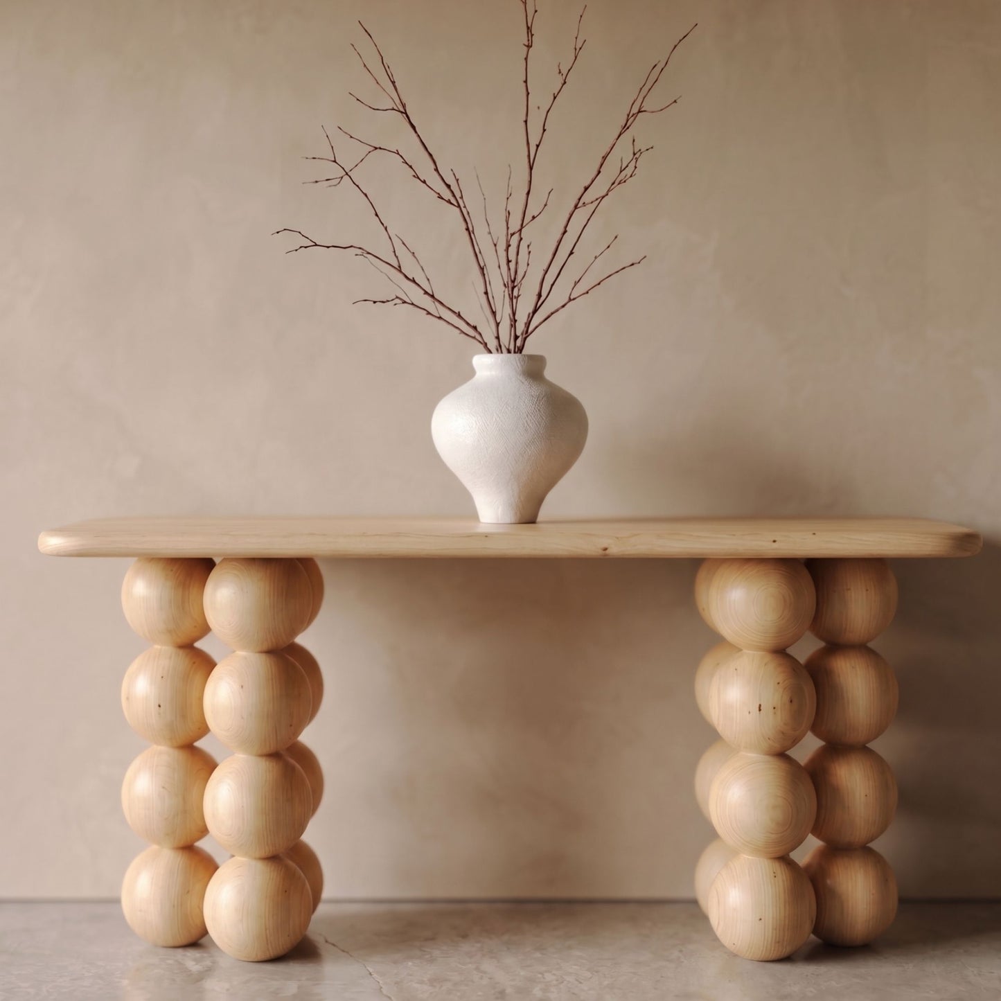 Katia Console Table, Solid Wood Entryway Table, Sculptural Ball Leg Console, Handmade Wooden Console Table, Modern Luxury Hallway Table
