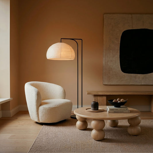 Mihver Solid Walnut Round Coffee Table, Spherical Legs, Japandi Furniture