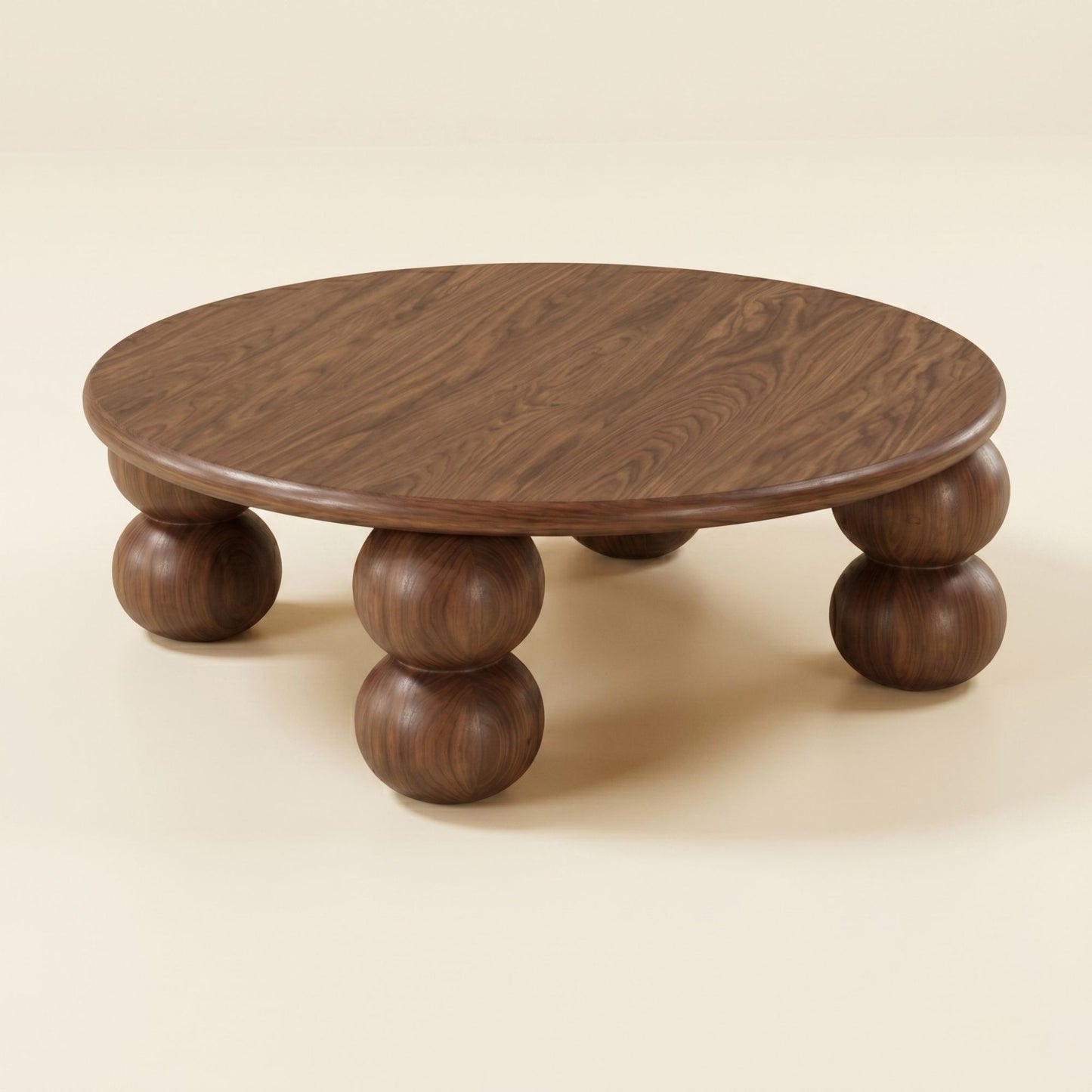 Mihver Solid Walnut Round Coffee Table, Spherical Legs, Japandi Furniture