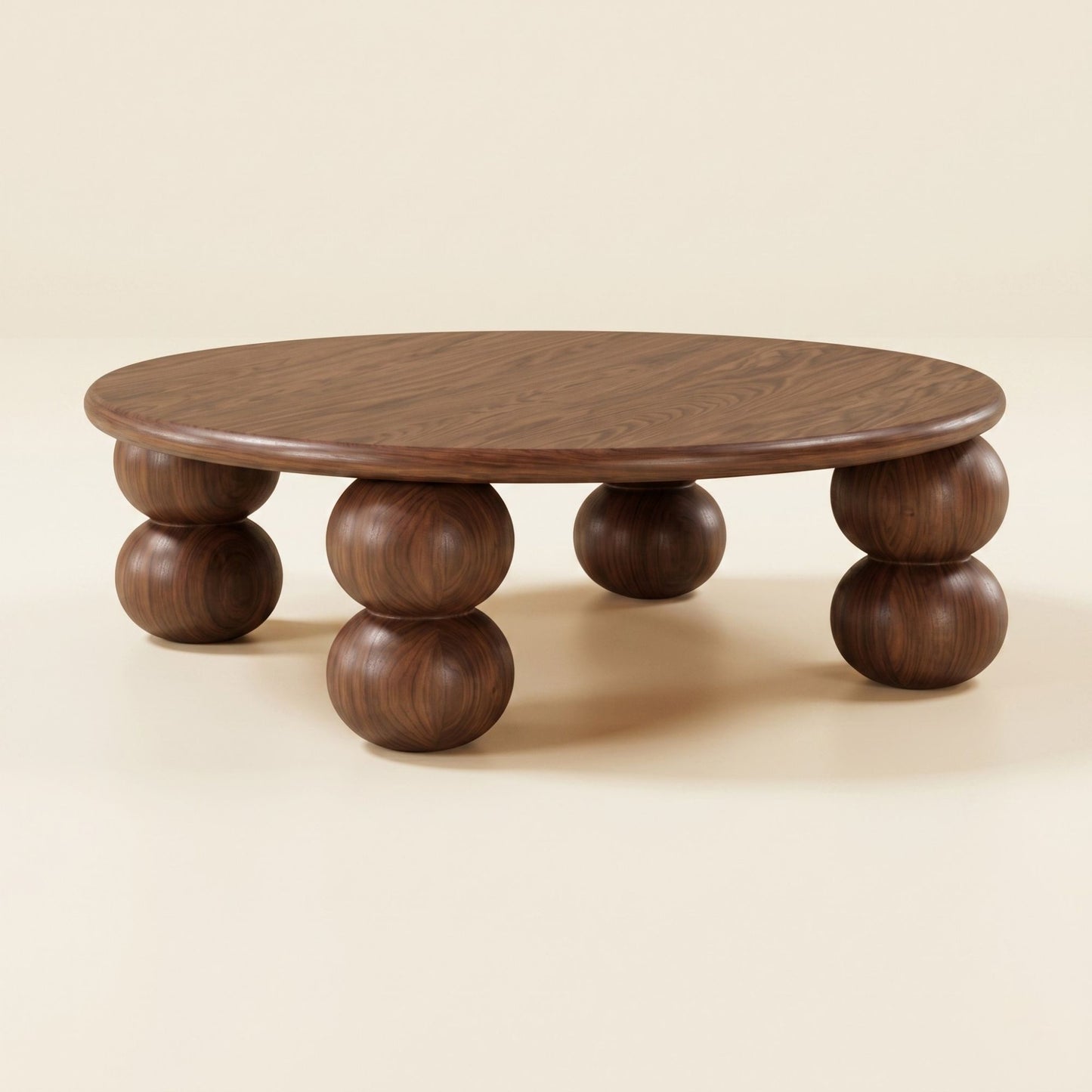 Mihver Solid Walnut Round Coffee Table, Spherical Legs, Japandi Furniture