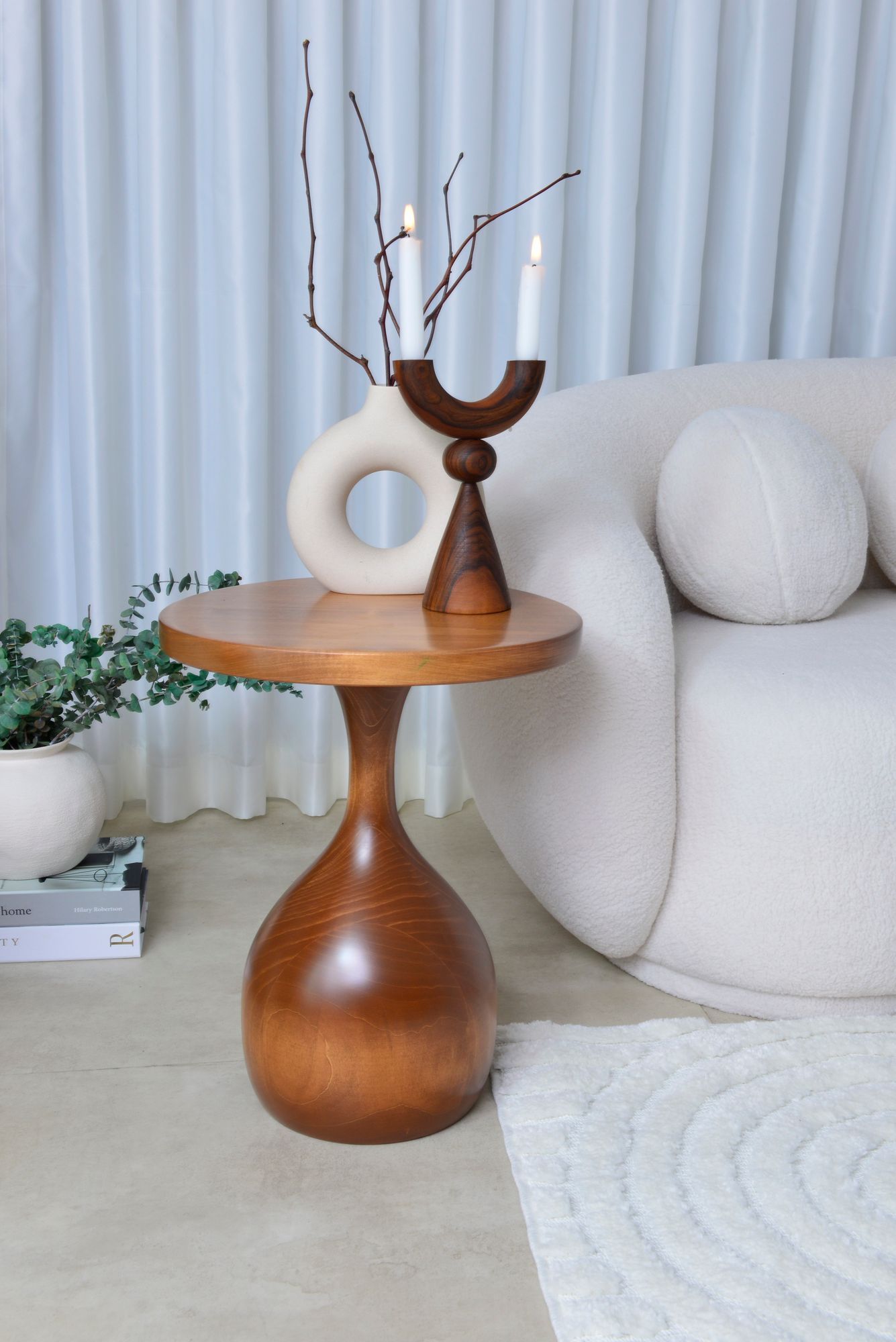 Vortex Side Table, Swirl of Elegance - Handmade Walnut Vortex Shaped Side Table