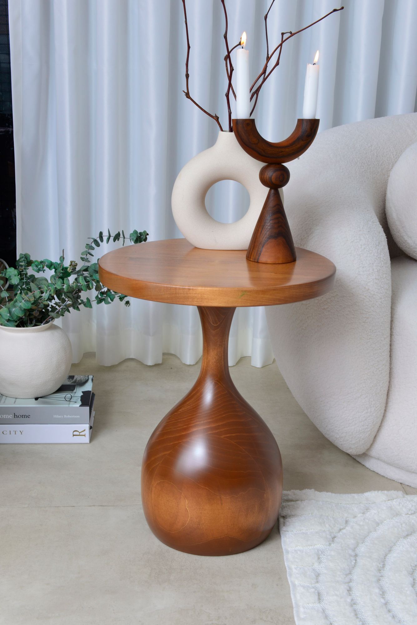 Vortex Side Table, Swirl of Elegance - Handmade Walnut Vortex Shaped Side Table